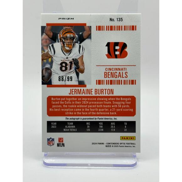 2024 Contenders Optic Jermaine Burton Rookie Ticket Blue On Card Auto 88/99 SP - Picture 2 of 2